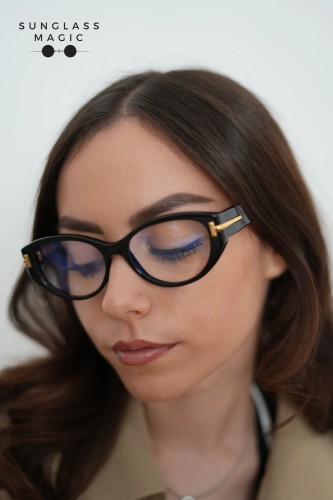 Tom Ford TF6031-B ICON COLLECTION - 001 - 53 - KÉK-IBOLYA FÉNYT SZŰRŐ LENCSÉKKEL Optikai keretek Fekete Cat Eye (Macskaszem)