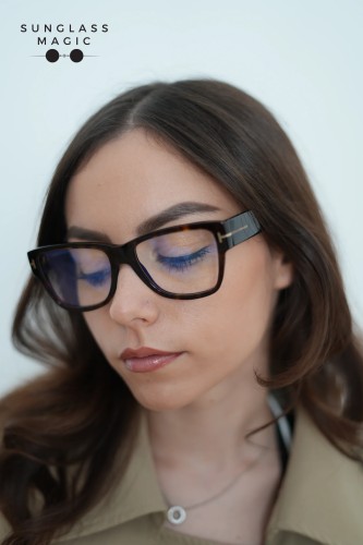 Tom Ford FT5878-B - 052 - 55 - KÉK-IBOLYA FÉNYT SZŰRŐ LENCSÉKKEL Optikai keretek Dark Havanna Cat Eye (Macskaszem)
