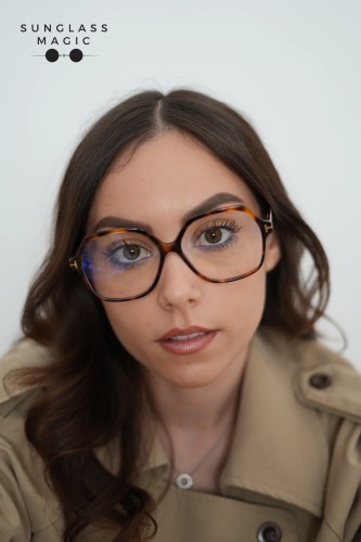 Tom Ford TF6062-B - 053 - 57 - KÉK-IBOLYA FÉNYT SZŰRŐ LENCSÉKKEL Optikai keretek Havanna Szögletes