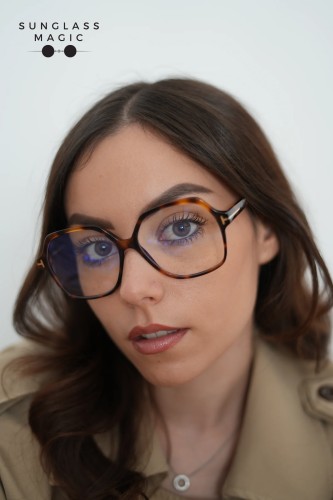 Tom Ford TF6062-B - 053 - 57 - KÉK-IBOLYA FÉNYT SZŰRŐ LENCSÉKKEL Optikai keretek Havanna Szögletes