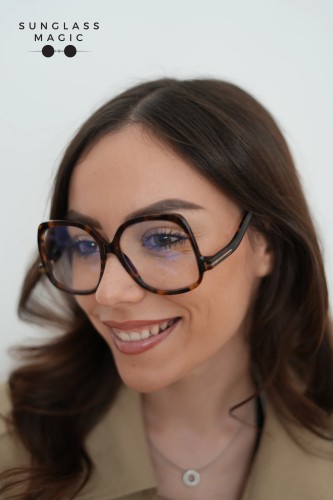 Tom Ford TF5968-B ECO - 052 - 54 - KÉK-IBOLYA FÉNYT SZŰRŐ LENCSÉKKEL Optikai keretek Havanna Szögletes